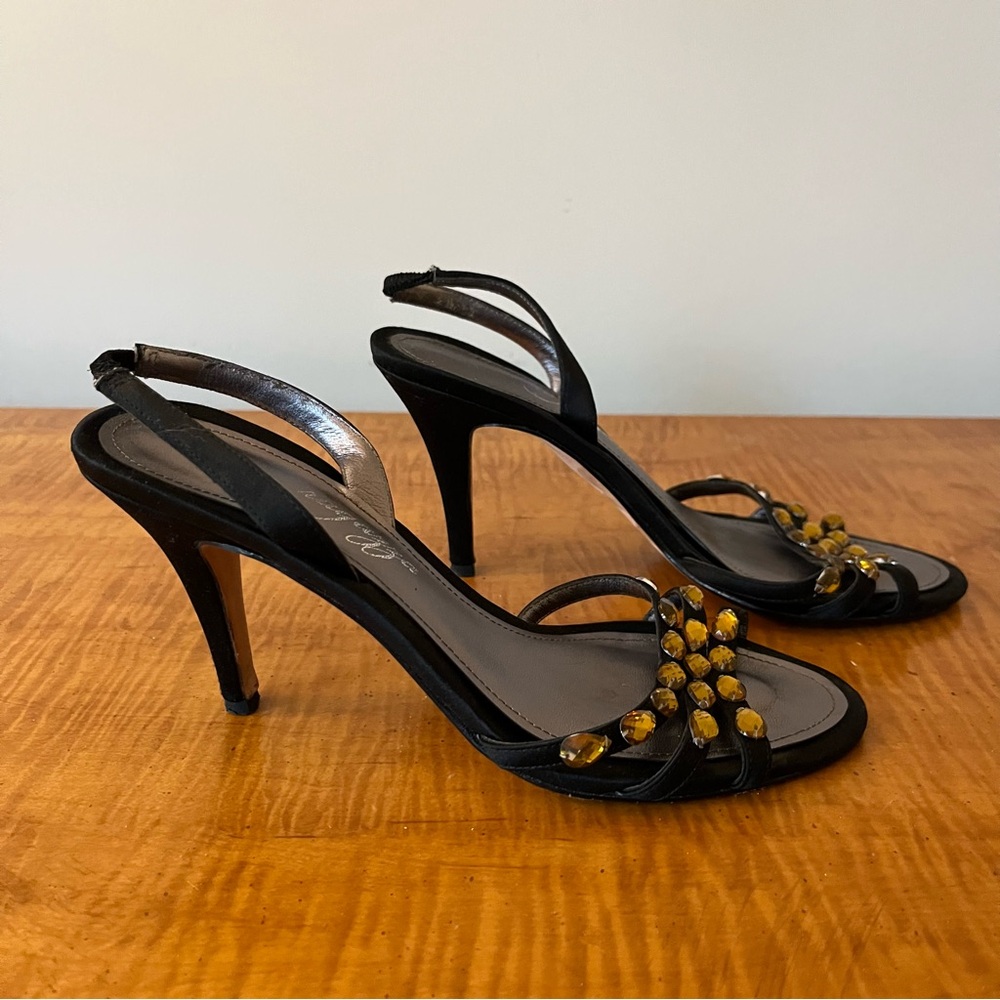 RAGAZZA Black and Gold High Heel Slingbacks - Picture 4 of 7